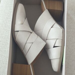 LC Lauren Conrad Cream Mules with Wooden Heel